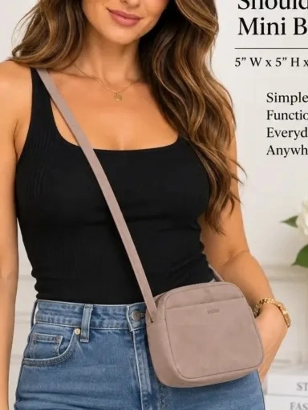 BAGGU Taupe Crossbody Mini Belt Bag